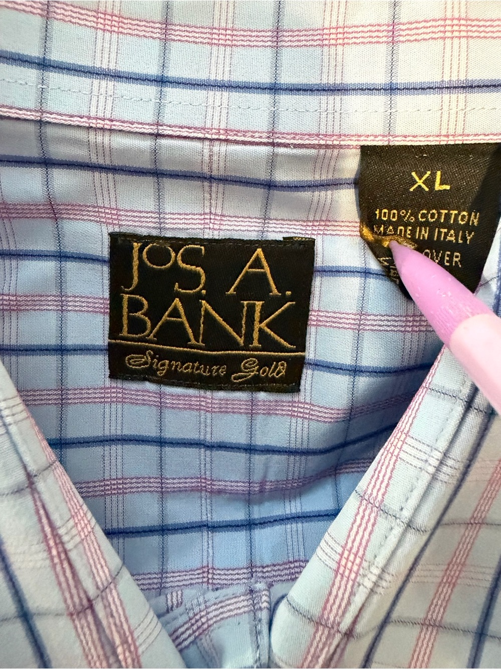 Jos. A. Bank Blue and Pink Windowpane Dress Shirt
